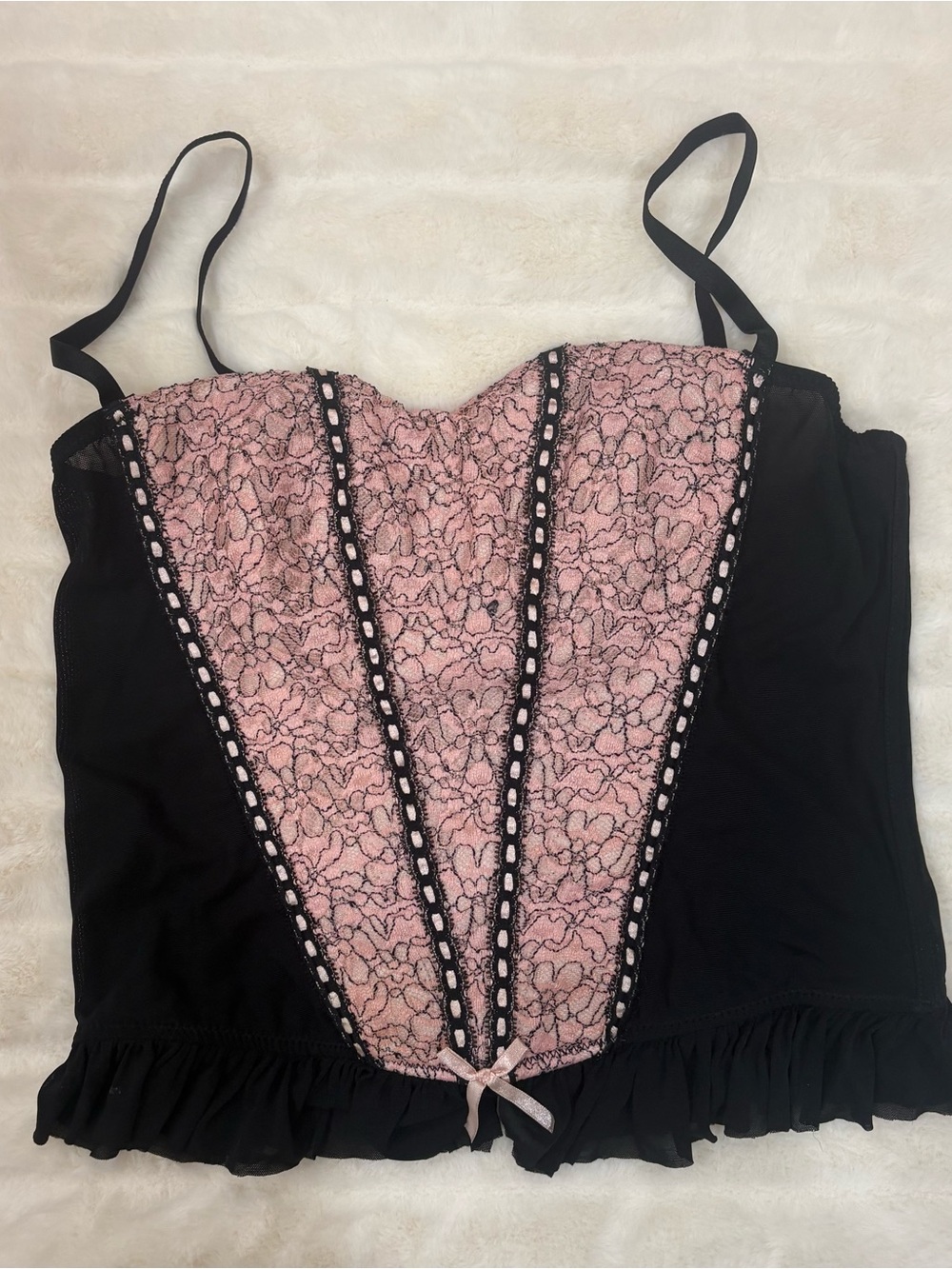sophie b. Black and Pink Lace-Panel Camisole